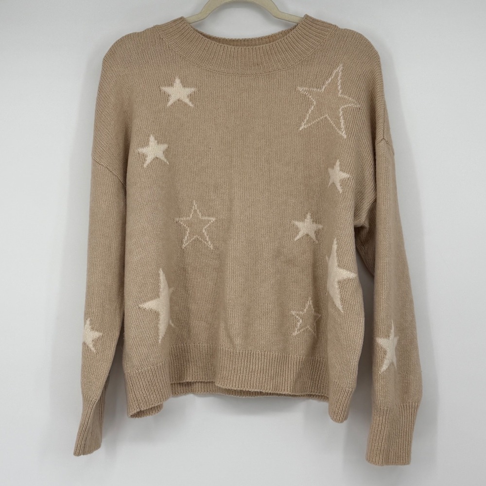 Rails Star Sweater Medium Beige Ivory Wool Cashmere Blend Crewneck Celestial